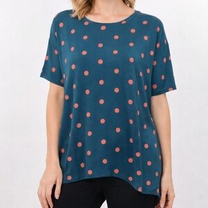 LuluRoe | Top | Women | Teal & Orange | Short Sleeve | Poka dot | H/L | Size XXS